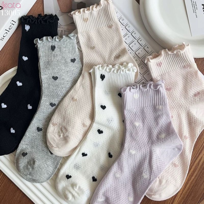 Tất lưới thoáng khí mùa hè,vớ mỏng ren viền nấm dễ thương 13005