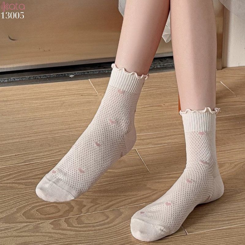 Tất lưới thoáng khí mùa hè,vớ mỏng ren viền nấm dễ thương 13005