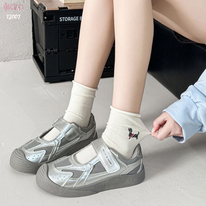 Tất cuộn mép thêu hình,vớ bông mềm mịn thấm hút mồ hôi 13007