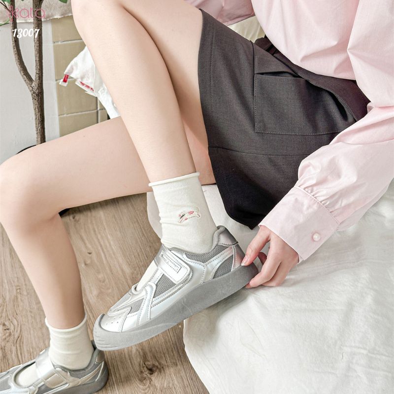 Tất cuộn mép thêu hình,vớ bông mềm mịn thấm hút mồ hôi 13007