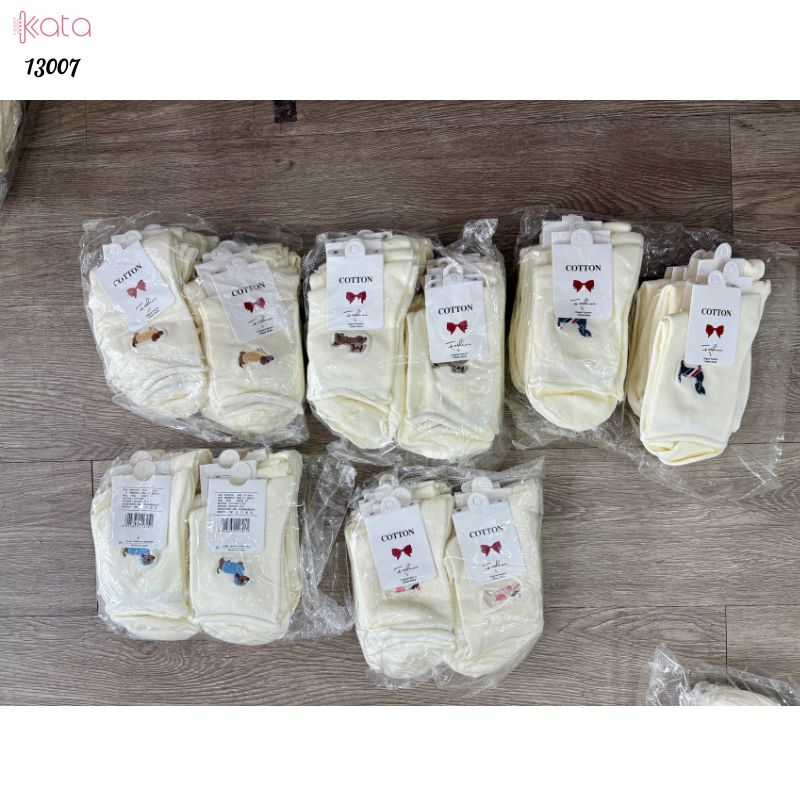 Tất cuộn mép thêu hình,vớ bông mềm mịn thấm hút mồ hôi 13007