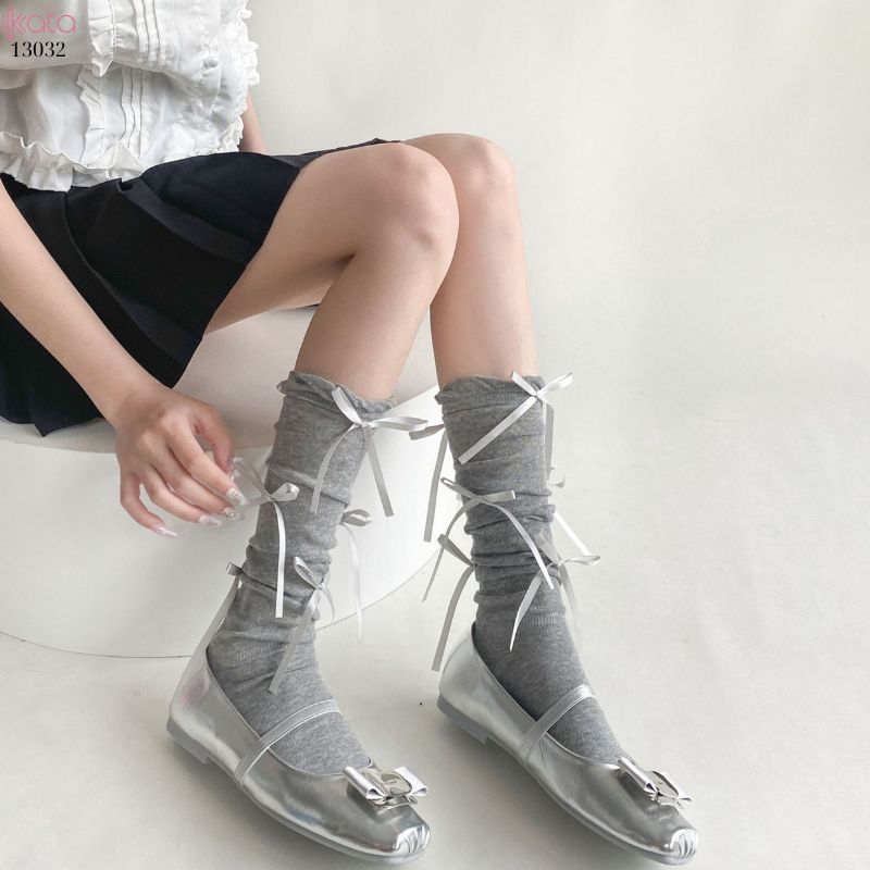 Tất nơ bắp chân mùa xuân thu phong cách preppy JK 13032