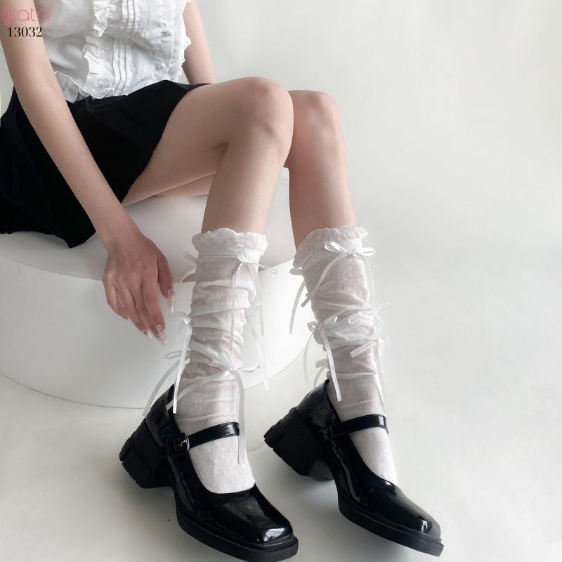 Tất nơ bắp chân mùa xuân thu phong cách preppy JK 13032