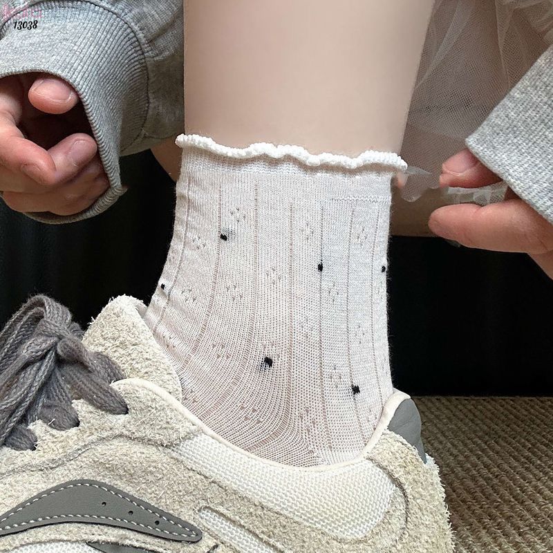 Tất ren chấm bi thoáng khí mùa hè,vớ mỏng mát thấm hút mồ hôi 13038