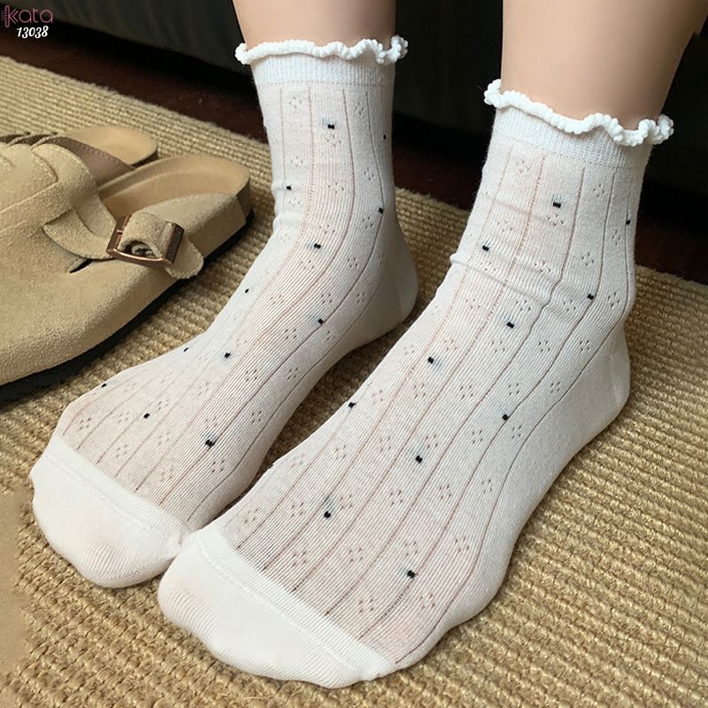 Tất ren chấm bi thoáng khí mùa hè,vớ mỏng mát thấm hút mồ hôi 13038