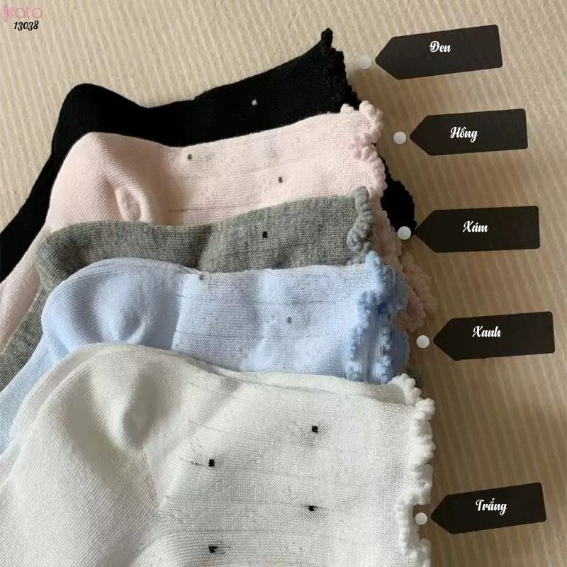 Tất ren chấm bi thoáng khí mùa hè,vớ mỏng mát thấm hút mồ hôi 13038