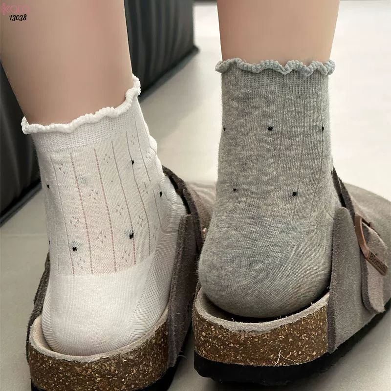 Tất ren chấm bi thoáng khí mùa hè,vớ mỏng mát thấm hút mồ hôi 13038