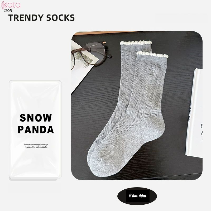 Tất nơ giữa bắp chân thoáng khí,vớ bông mềm mịn kháng khuẩn, chống ma sát không đường may 13041