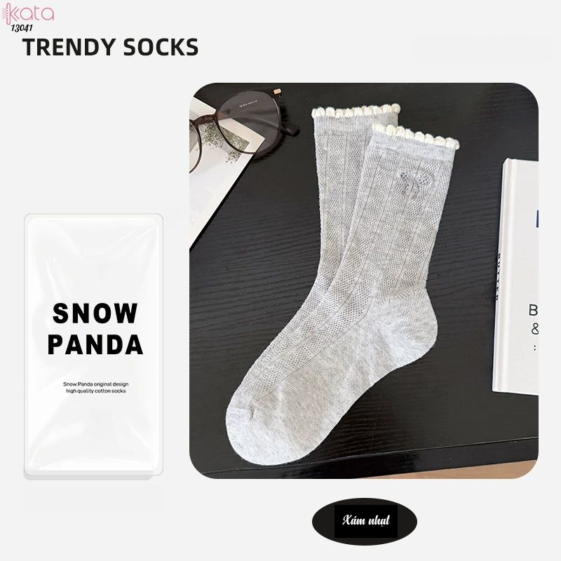 Tất nơ giữa bắp chân thoáng khí,vớ bông mềm mịn kháng khuẩn, chống ma sát không đường may 13041