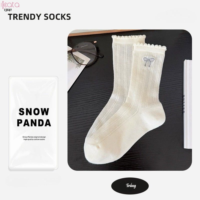 Tất nơ giữa bắp chân thoáng khí,vớ bông mềm mịn kháng khuẩn, chống ma sát không đường may 13041