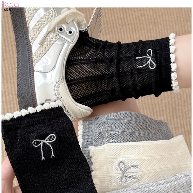 Tất nơ giữa bắp chân thoáng khí,vớ bông mềm mịn kháng khuẩn, chống ma sát không đường may 13041