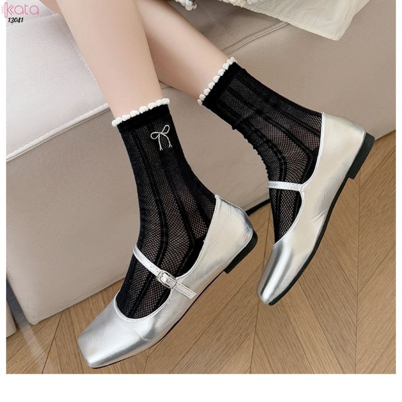 Tất nơ giữa bắp chân thoáng khí,vớ bông mềm mịn kháng khuẩn, chống ma sát không đường may 13041