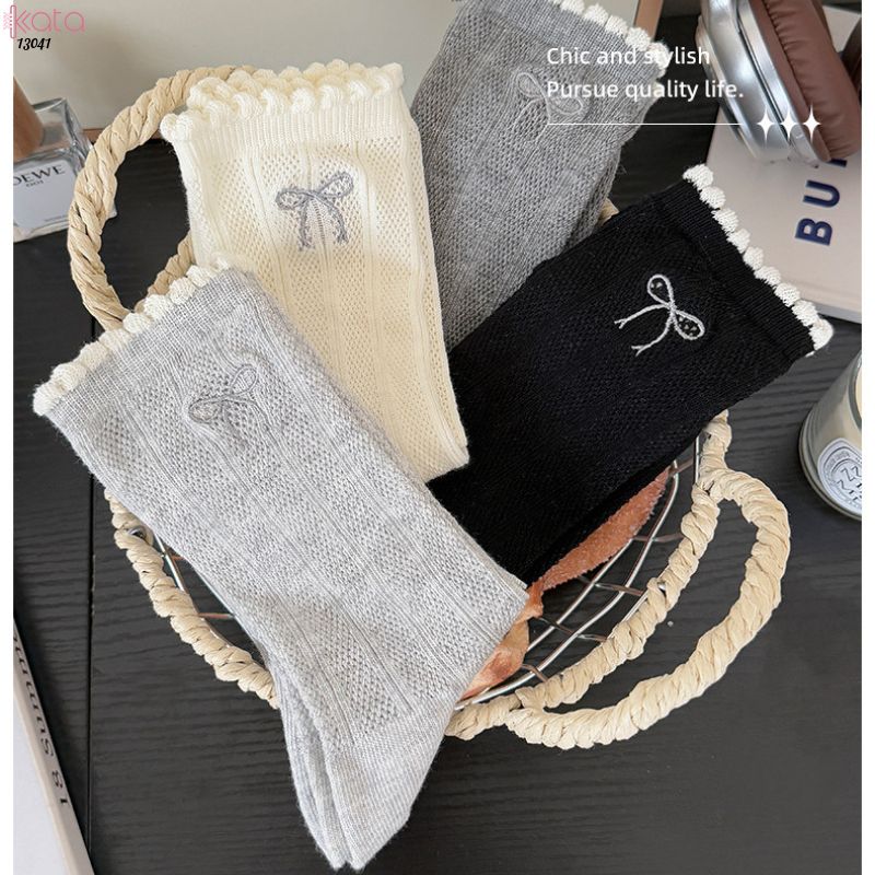 Tất nơ giữa bắp chân thoáng khí,vớ bông mềm mịn kháng khuẩn, chống ma sát không đường may 13041