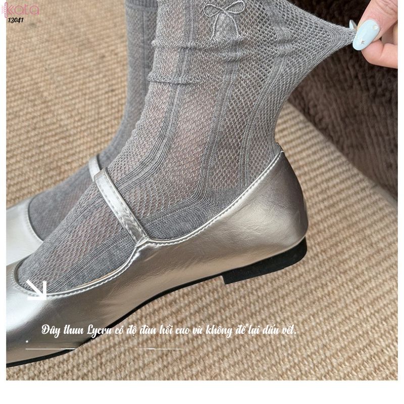 Tất nơ giữa bắp chân thoáng khí,vớ bông mềm mịn kháng khuẩn, chống ma sát không đường may 13041