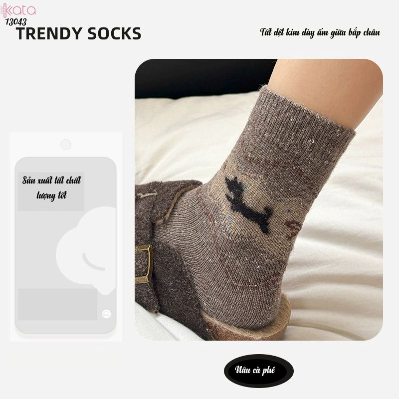 Tất dệt kim mùa thu và mùa đông dày ấm áp,vớ giữ nhiệt giữa bắp chân 13043
