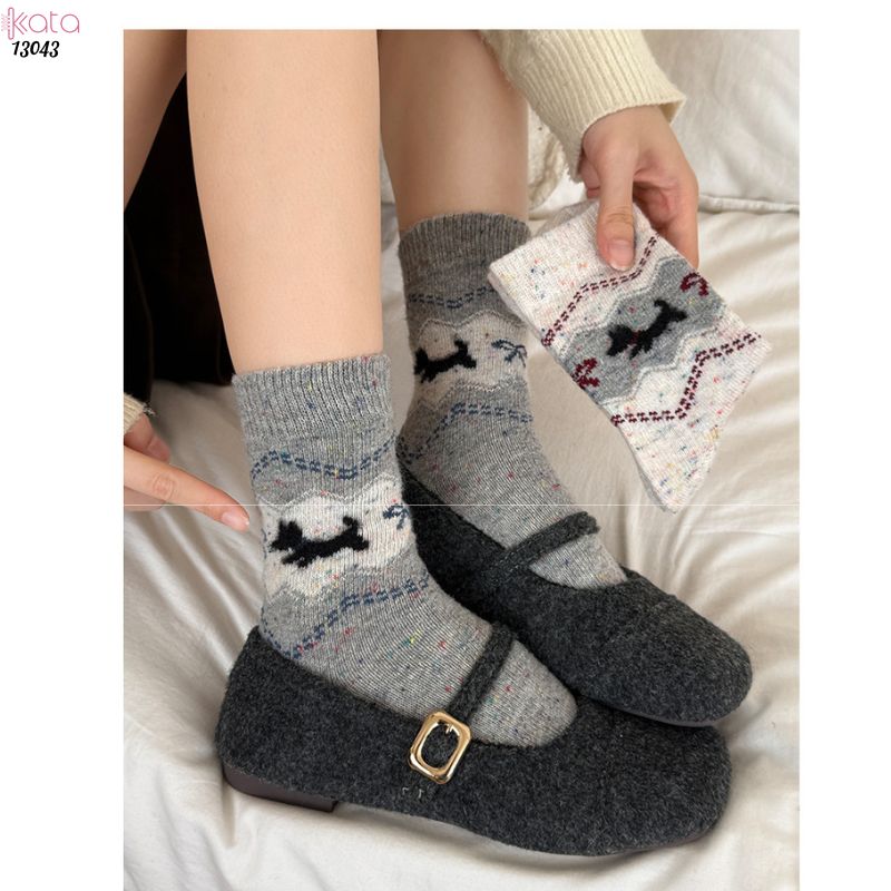 Tất dệt kim mùa thu và mùa đông dày ấm áp,vớ giữ nhiệt giữa bắp chân 13043