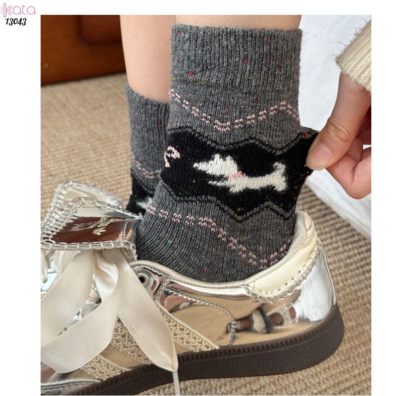 Tất dệt kim mùa thu và mùa đông dày ấm áp,vớ giữ nhiệt giữa bắp chân 13043