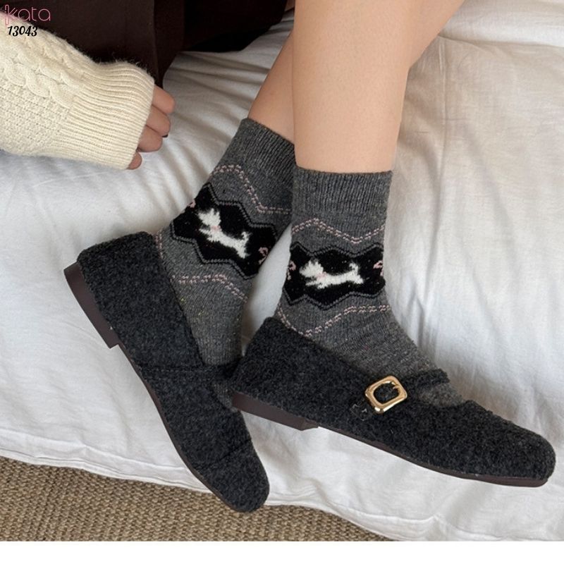 Tất dệt kim mùa thu và mùa đông dày ấm áp,vớ giữ nhiệt giữa bắp chân 13043