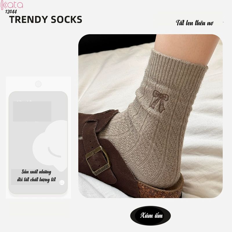 Tất bông dày mùa thu và mùa đông ,vớ giữa bắp chân thêu nơ 13044