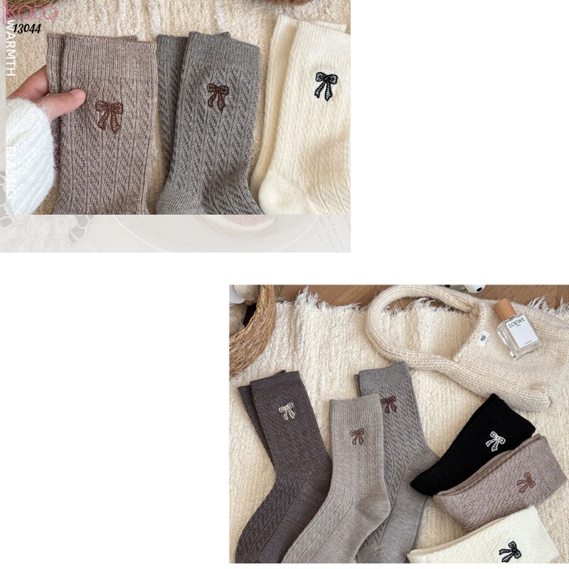 Tất bông dày mùa thu và mùa đông ,vớ giữa bắp chân thêu nơ 13044