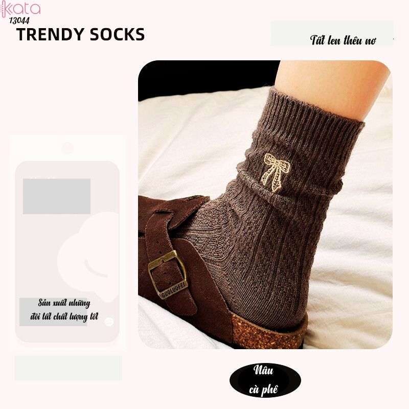Tất bông dày mùa thu và mùa đông ,vớ giữa bắp chân thêu nơ 13044