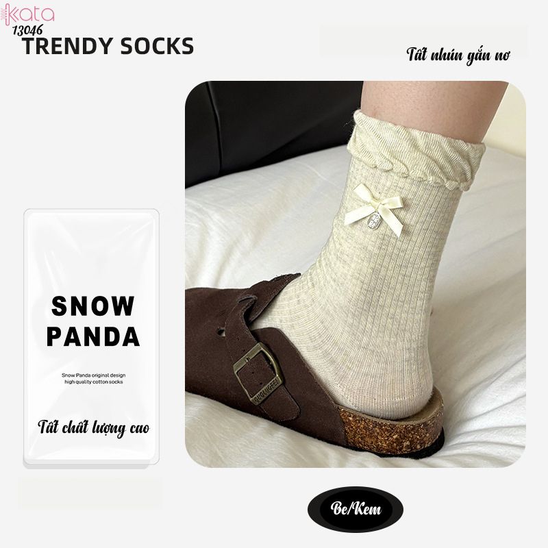 Tất bông cotton lolita,vớ giữa bắp chân gắn nơ 13046