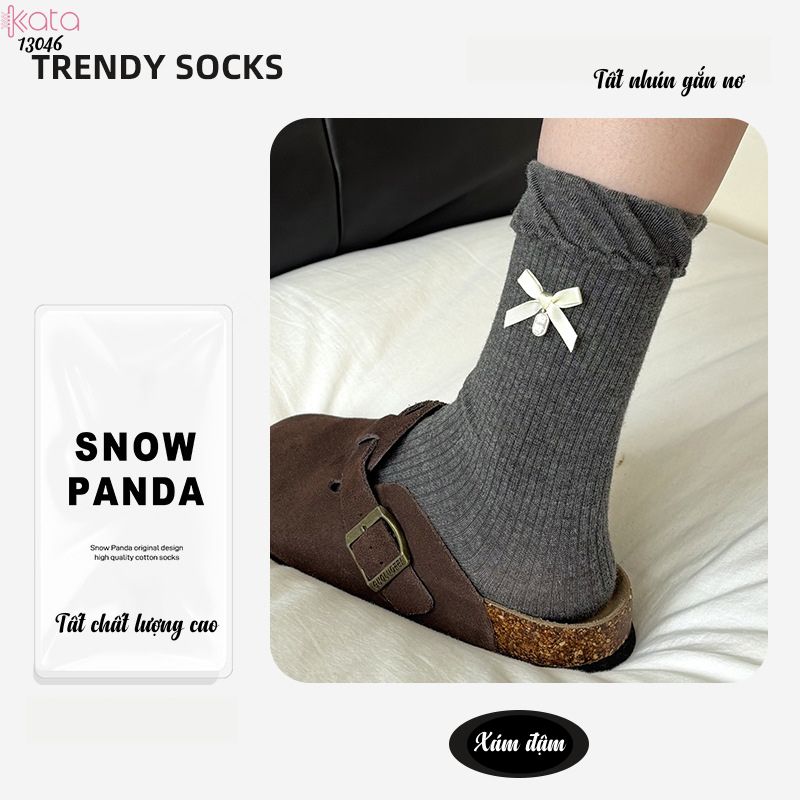 Tất bông cotton lolita,vớ giữa bắp chân gắn nơ 13046