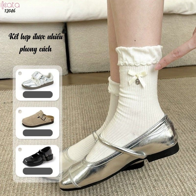 Tất bông cotton lolita,vớ giữa bắp chân gắn nơ 13046