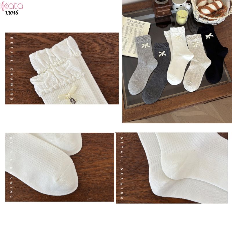 Tất bông cotton lolita,vớ giữa bắp chân gắn nơ 13046