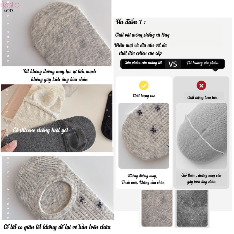 Tất bông lưới thoáng mát thấm hút mồ hôi,vớ thuyền vô hình 13047