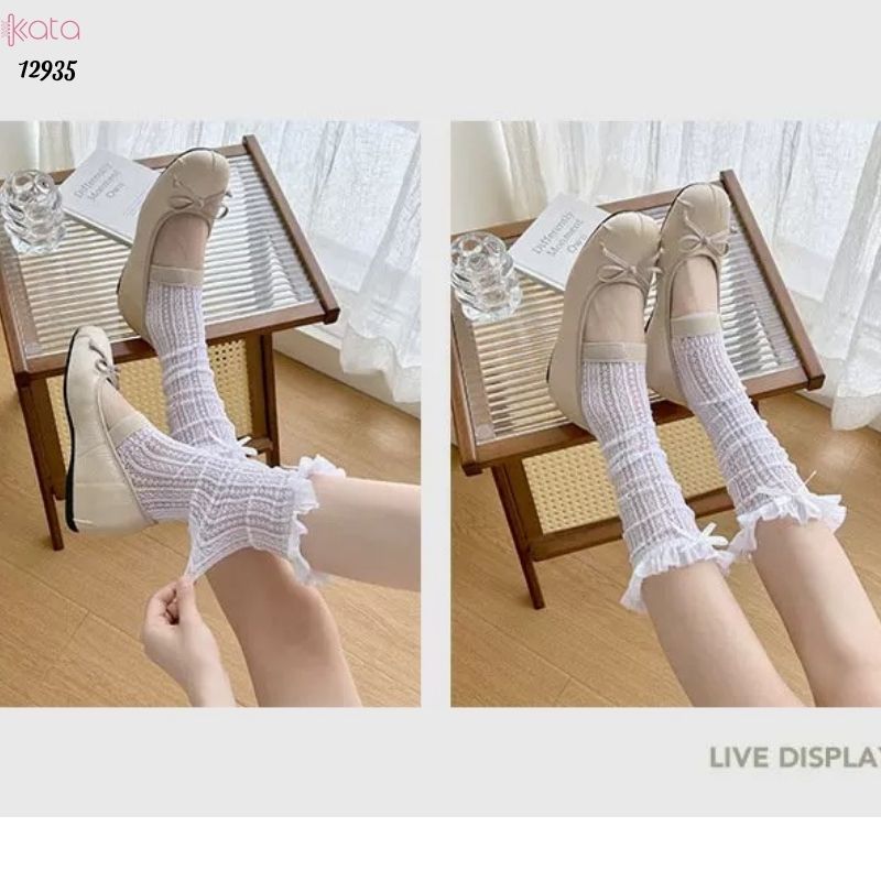 Ống tất nơ lolita,vớ đi bốt, ống chân vải ren ruy băng 12935